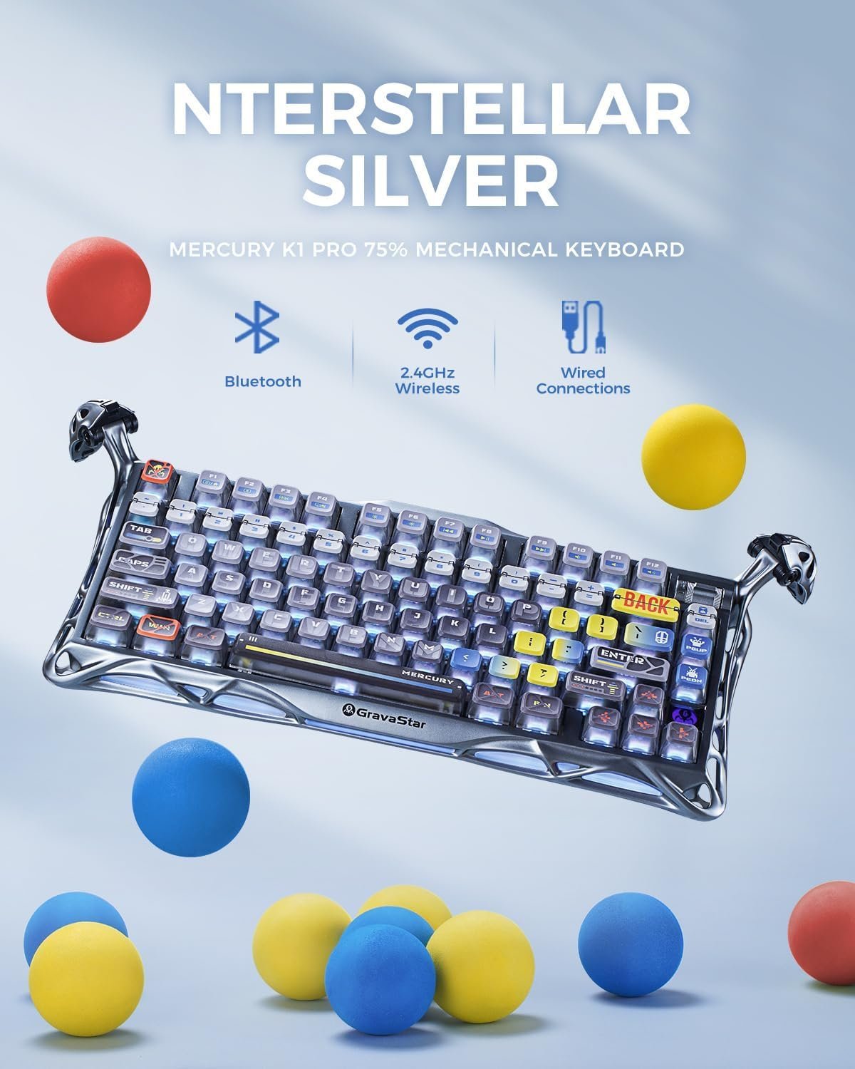 GravaStar Mercury K1 Pro Wireless Mechanical Gaming Keyboard, 75% Layout RGB Custom Keyboard, Hot-Swappable Linear Switches – Aluminum Alloy, Interstellar Silver Brushed Metal Look - Image 4
