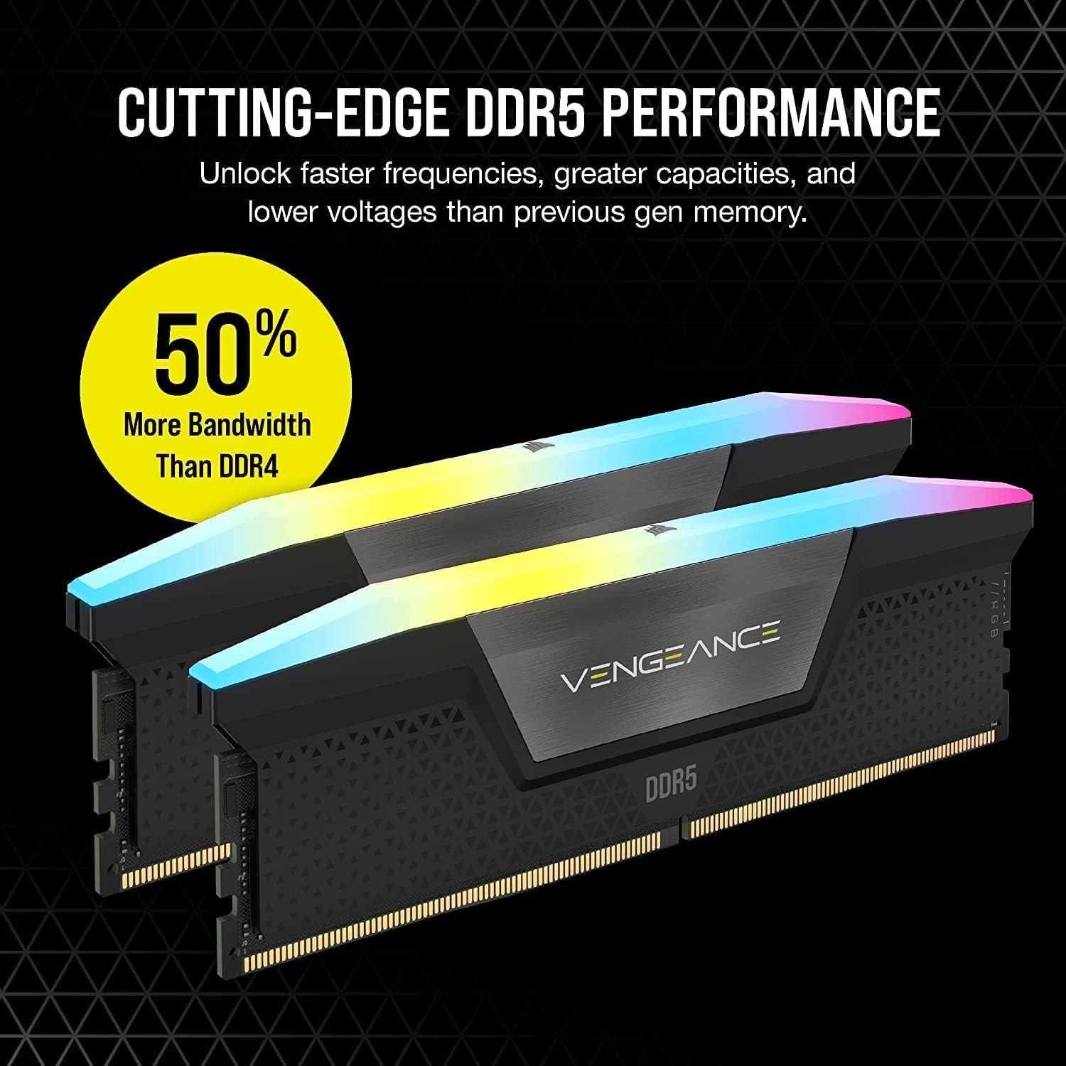 CORSAIR Vengence RGB DDR5 RAM 32GB (2x16GB) 6000MHz CL36-44-44-96 1.35V Intel XMP 3.0 Computer Memory – Black (CMH32GX5M2E6000C36) - Image 4