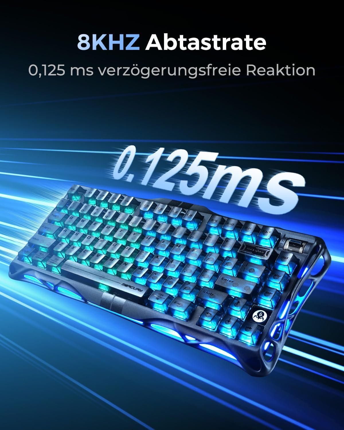 GravaStar Mercury V75 HE Keyboard, 75% Hall‑Effect Magnetic Switch Gaming Keyboard, 8000 Hz Polling, 0.005RT, Wired USB-C, RGB Backlit, Adjustable Actuation, Semi‑Aluminum Chassis-Stealth Black - Image 7