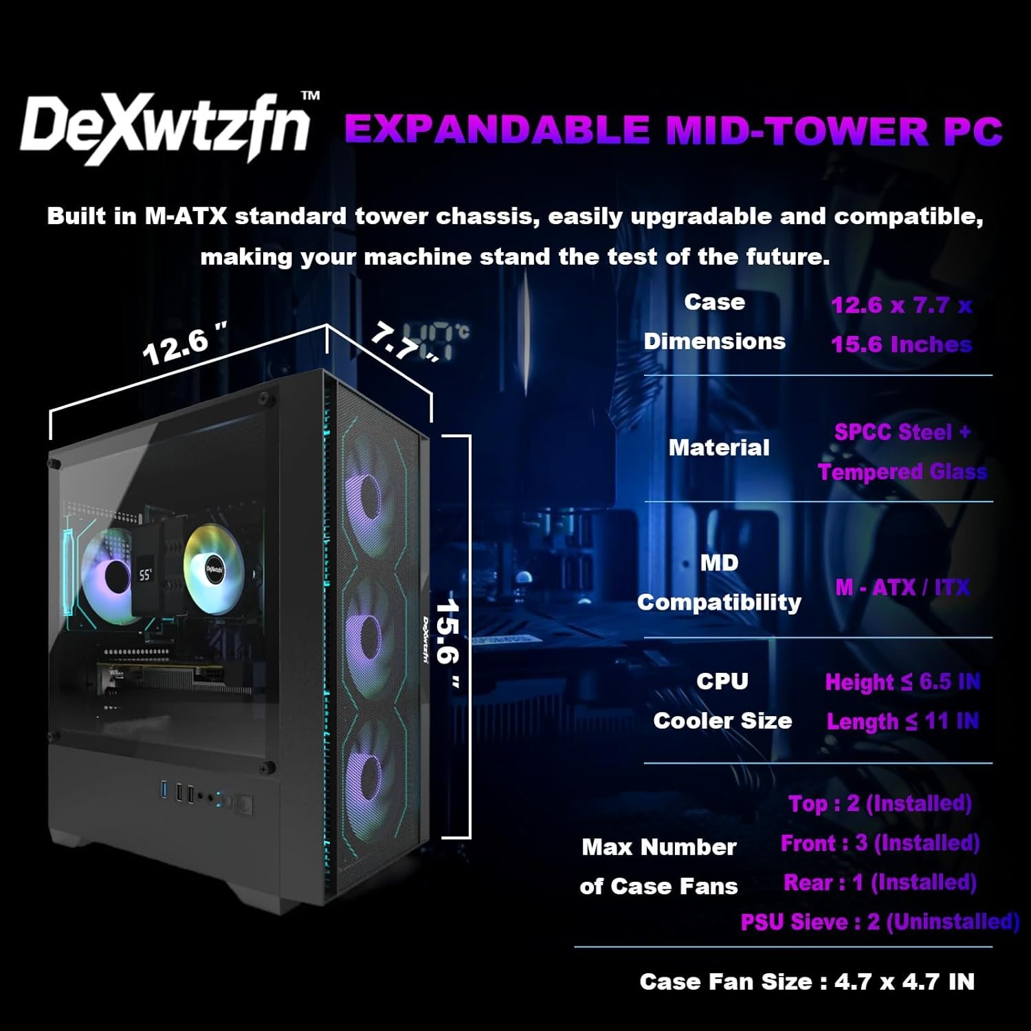 Gaming PC, i7 CPU Up to 4.2 GHz, GTX 1660 Super 6GB DDR6 Graphics Card, 512GB SSD, 16GB RAM, ARGB Fansx4 for Desktop PC, WiFi 6 BT 5.3, Win11 (i7/16G/GTX1660S 6GB) - Image 2