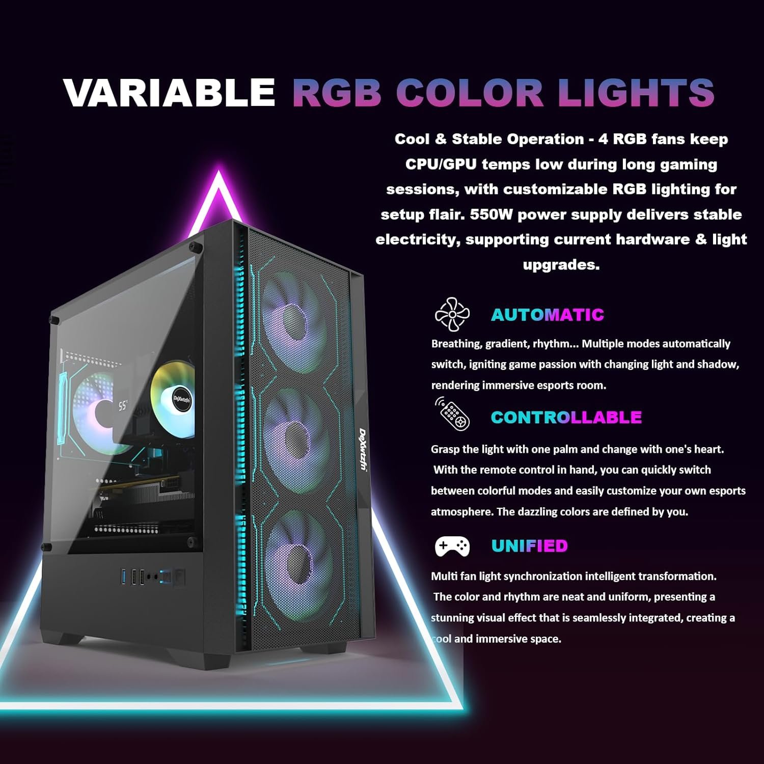 Gaming PC, i7 CPU Up to 4.2 GHz, GTX 1660 Super 6GB DDR6 Graphics Card, 512GB SSD, 16GB RAM, ARGB Fansx4 for Desktop PC, WiFi 6 BT 5.3, Win11 (i7/16G/GTX1660S 6GB) - Image 4