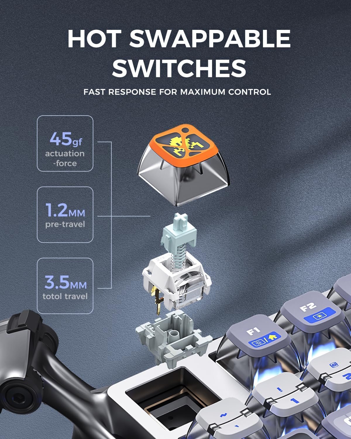 GravaStar Mercury K1 Pro Wireless Mechanical Gaming Keyboard, 75% Layout RGB Custom Keyboard, Hot-Swappable Linear Switches – Aluminum Alloy, Interstellar Silver Brushed Metal Look - Image 3
